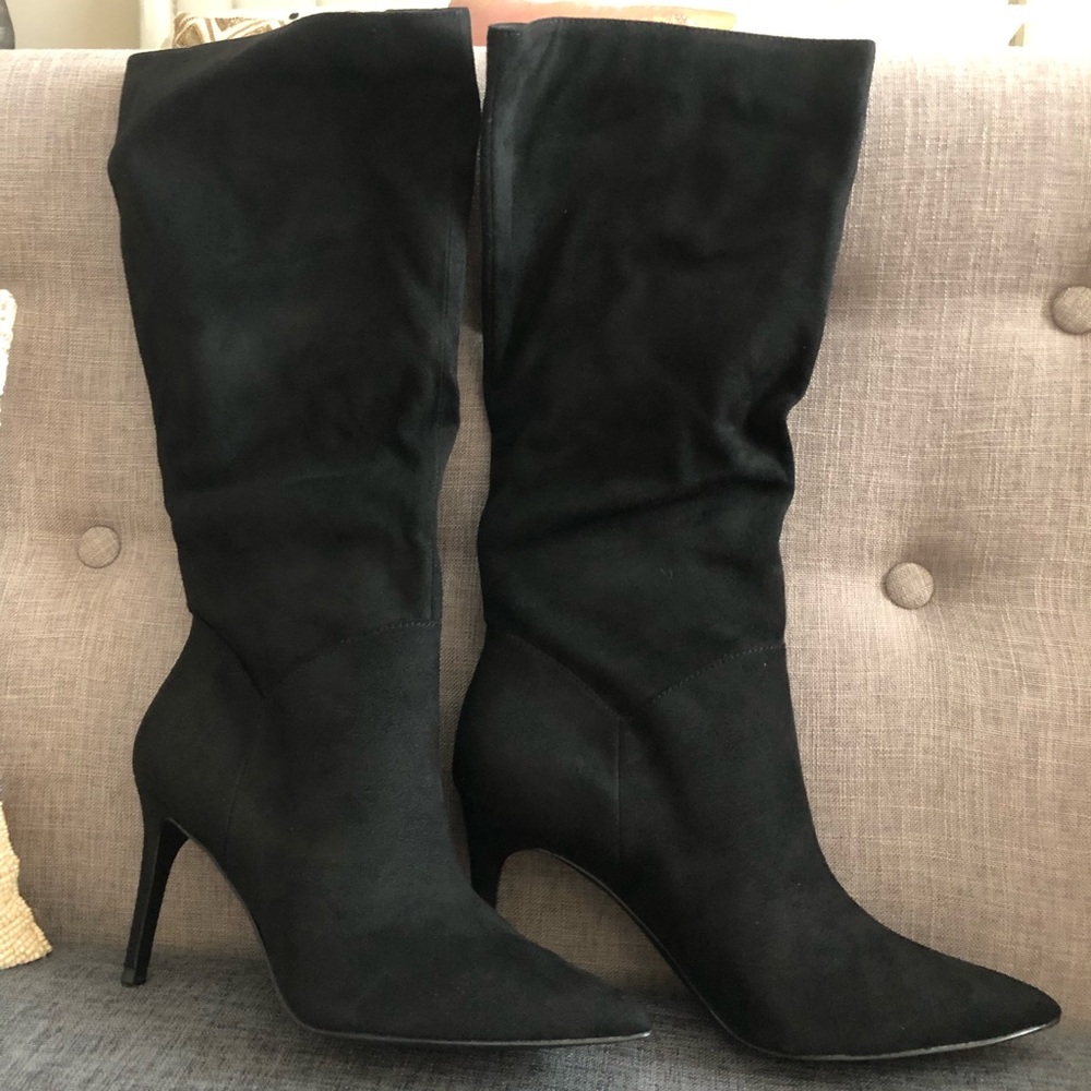 Brand New Steve Madden suede boots. Black heeled boots.
